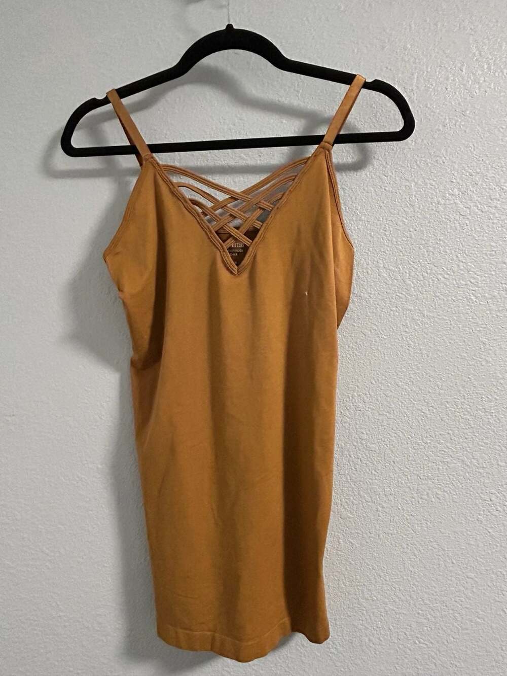 Zenana Seamless Lattice Triple Criss Cross Front Cami Mustard Yellow L/XL
